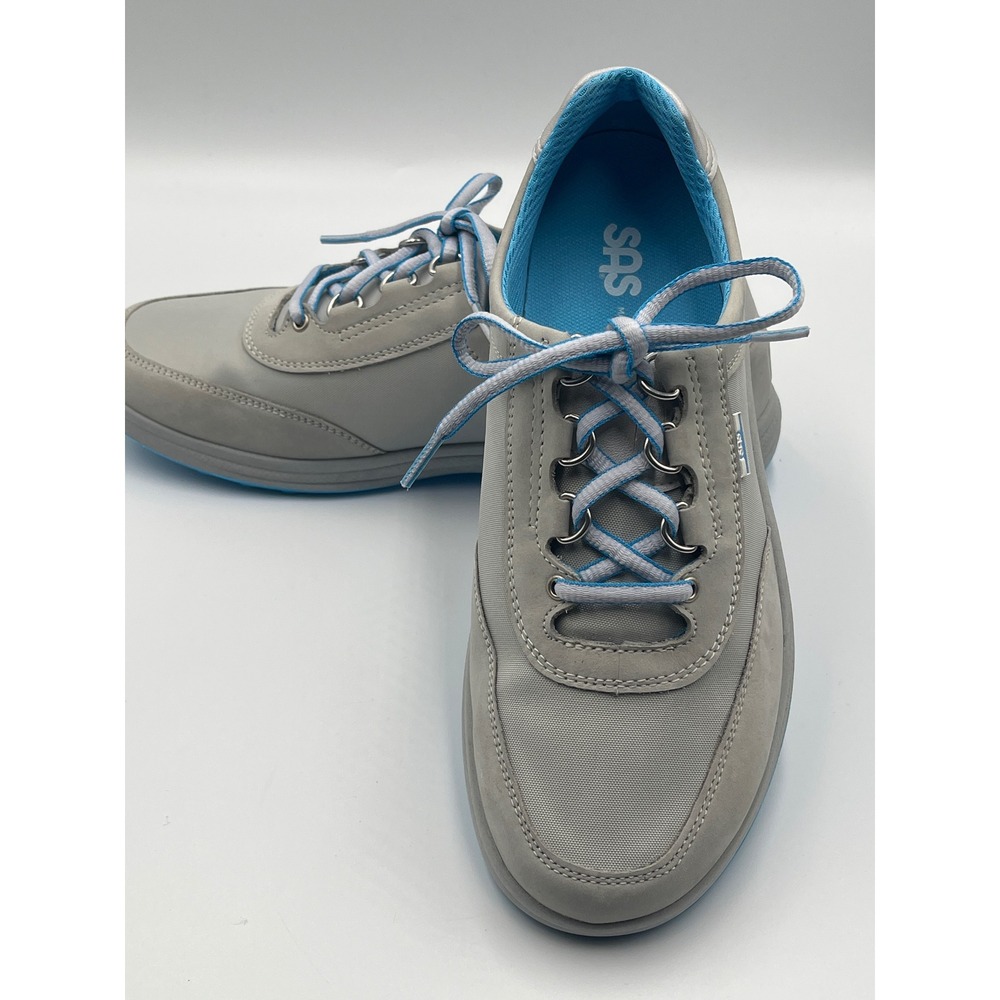 SAS Sporty Womens 8 WW Silver Blue Leather Lace Up Walking Comfort Shoes USA